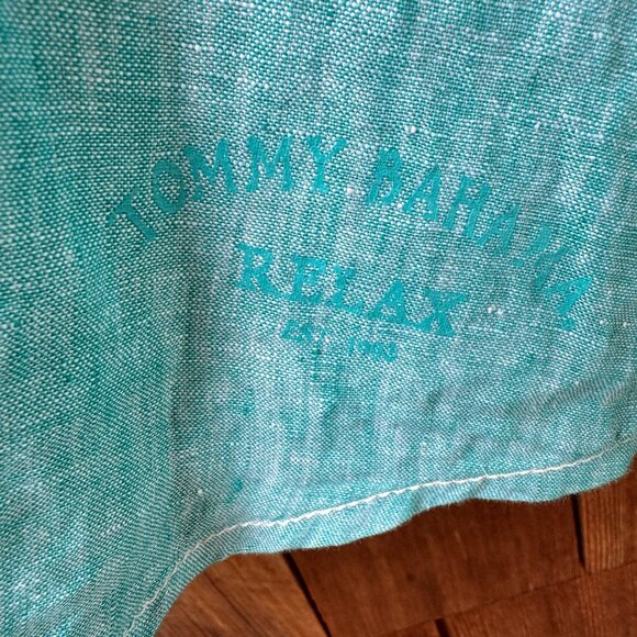 EUC Tommy Bahama Teal Green Long Sleeve Linen Button Down Shirt in Men's X-Large - Picture 8 of 10